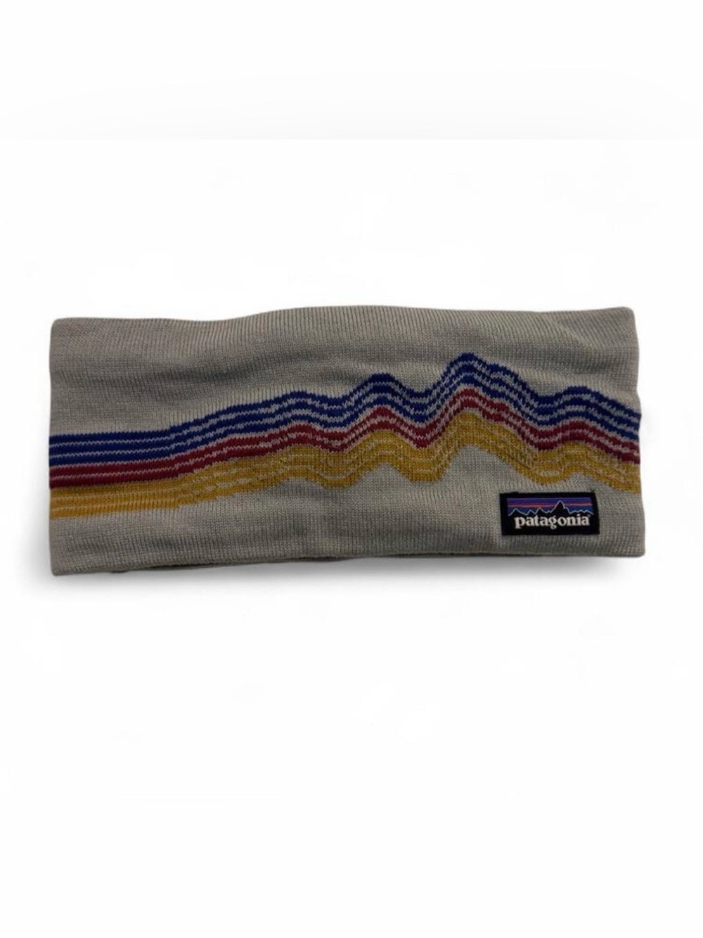Unisex Patagonia Gray Knit Headband with Blue, Red and Yellow Wave Stripes